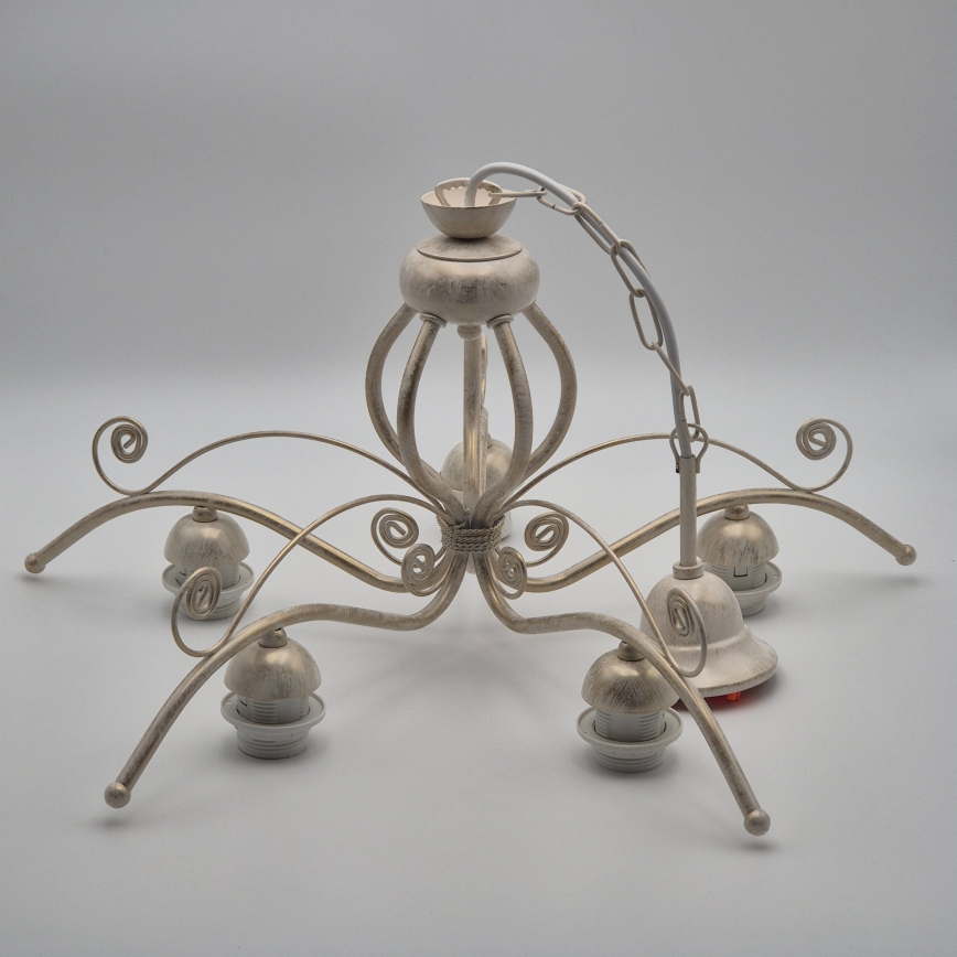 Brilagi - Lustre LED sur chaîne ANTICO 5xE27/60W/230V 3000K patine blanche