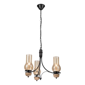Brilagi - Lustre LED sur chaîne COTTAGE 3xE14/40W/230V chêne/noir/beige fumé