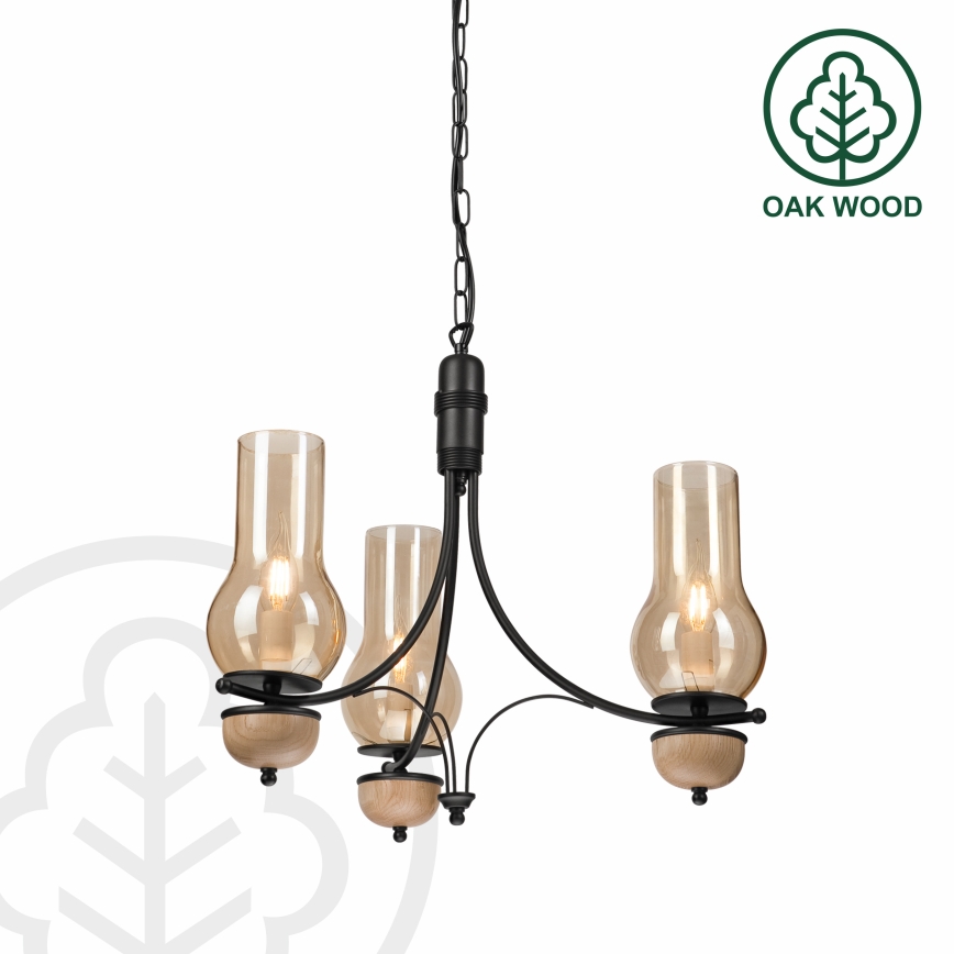 Brilagi - Lustre LED sur chaîne COTTAGE 3xE14/40W/230V chêne/noir/beige fumé