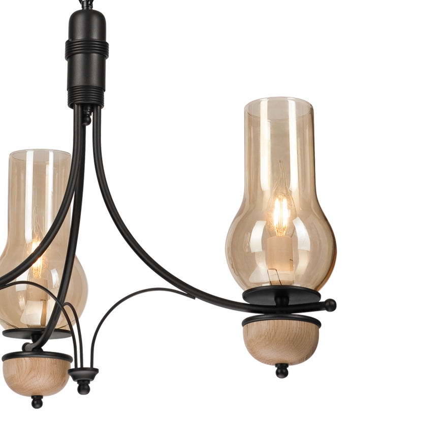 Brilagi - Lustre LED sur chaîne COTTAGE 3xE14/40W/230V chêne/noir/beige fumé