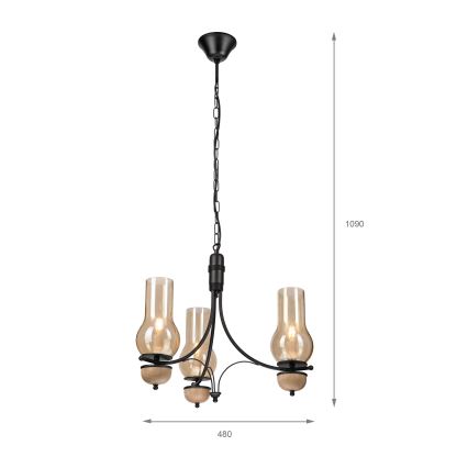 Brilagi - Lustre LED sur chaîne COTTAGE 3xE14/40W/230V chêne/noir/beige fumé