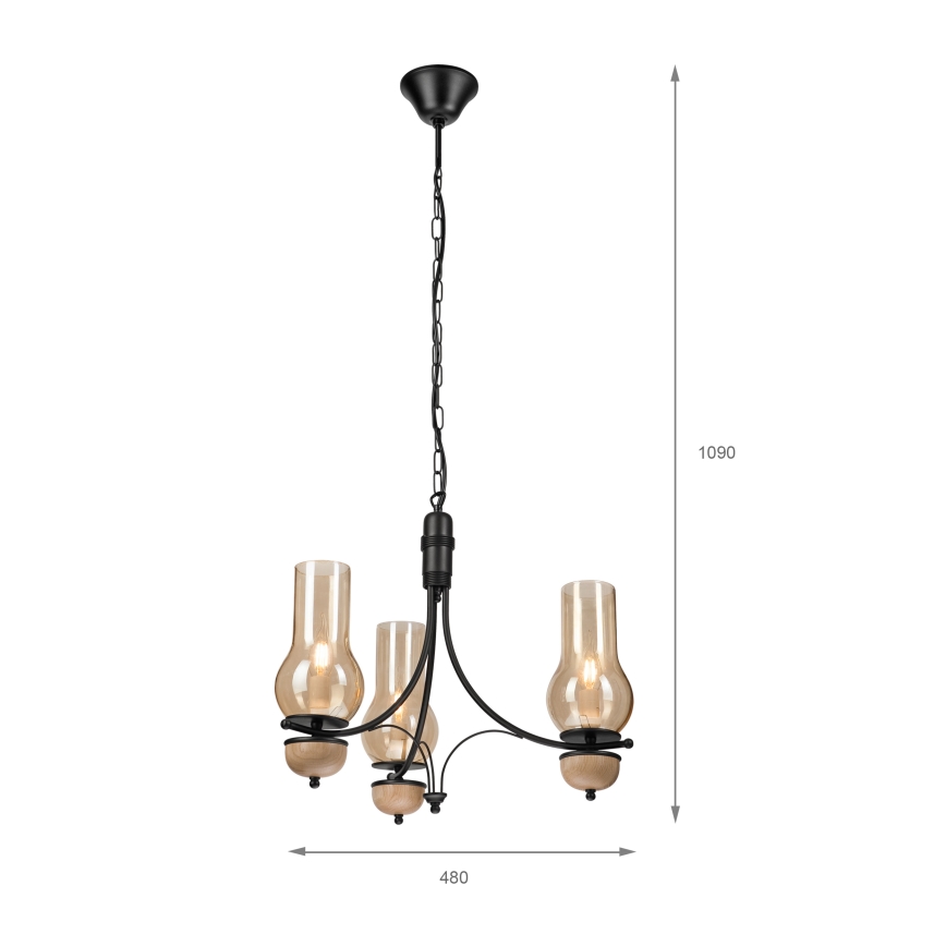 Brilagi - Lustre LED sur chaîne COTTAGE 3xE14/40W/230V chêne/noir/beige fumé