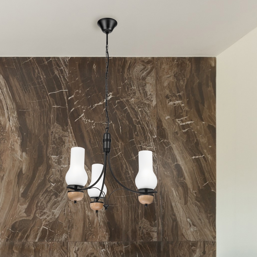 Brilagi - Lustre LED sur chaîne COTTAGE 3xE14/40W/230V chêne/noir/blanc