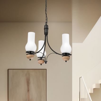 Brilagi - Lustre LED sur chaîne COTTAGE 3xE14/40W/230V chêne/noir/blanc