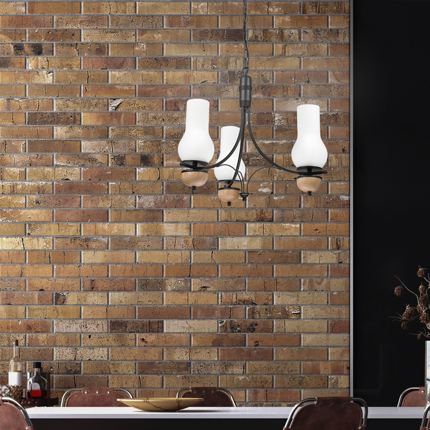 Brilagi - Lustre LED sur chaîne COTTAGE 3xE14/40W/230V chêne/noir/blanc