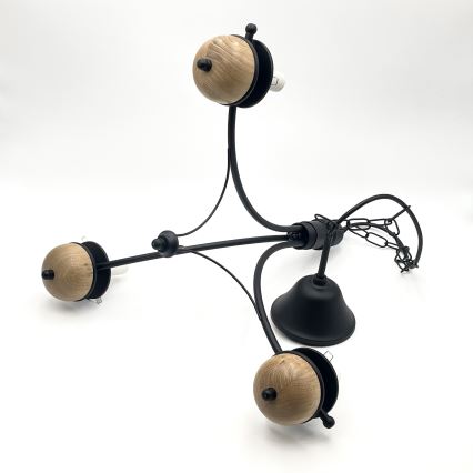 Brilagi - Lustre LED sur chaîne COTTAGE 3xE14/40W/230V chêne/noir/blanc