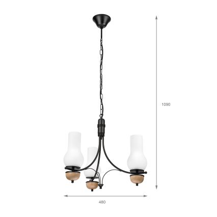 Brilagi - Lustre LED sur chaîne COTTAGE 3xE14/40W/230V chêne/noir/blanc
