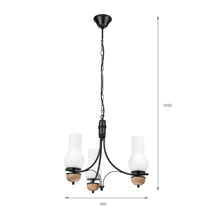 Brilagi - Lustre LED sur chaîne COTTAGE 3xE14/40W/230V chêne/noir/blanc