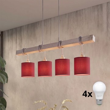Brilagi - Lustre LED suspendu par câble NUBILA 4xE27/60W/230V gris/rouge pompéien