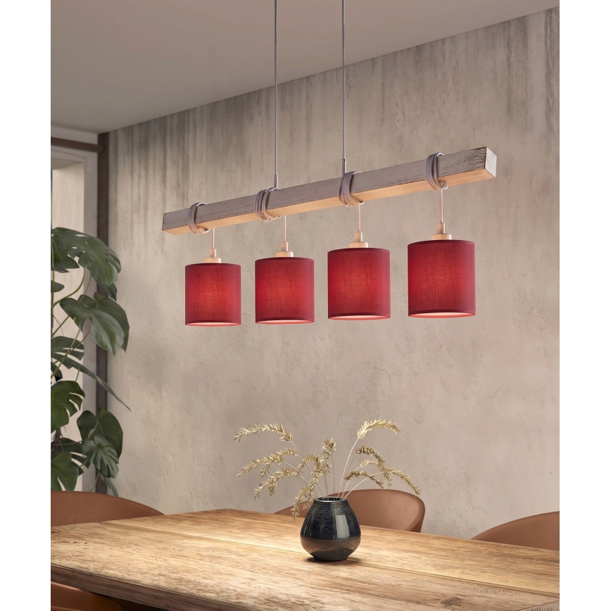 Brilagi - Lustre LED suspendu par câble NUBILA 4xE27/60W/230V gris/rouge pompéien