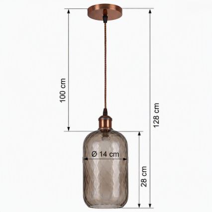 Brilagi - Suspension LED sur câble RETRO GLASS, 1 x E27/60W/230V, Ø 14 cm, finition cuivrée / verre brun fumé