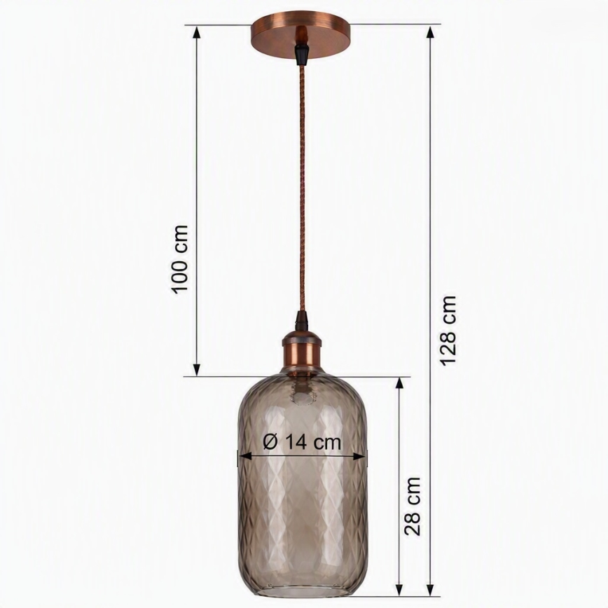 Brilagi - Suspension LED sur câble RETRO GLASS, 1 x E27/60W/230V, Ø 14 cm, finition cuivrée / verre brun fumé
