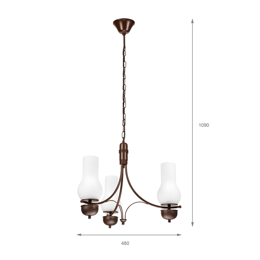 Brilagi - Lustre LED suspendu sur chaîne COTTAGE 3xE14/40W/230V hêtre/marron/blanc