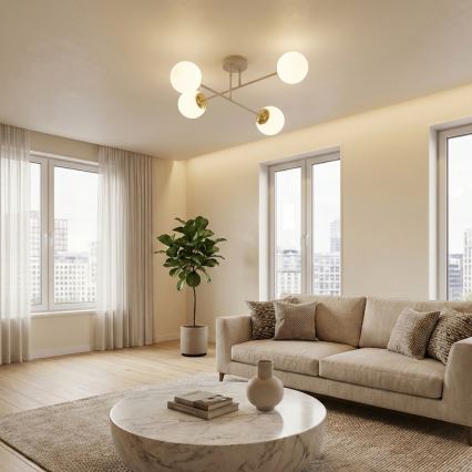 Brilagi - Lustre plafonnier 4xE27/60W/230V beige/doré