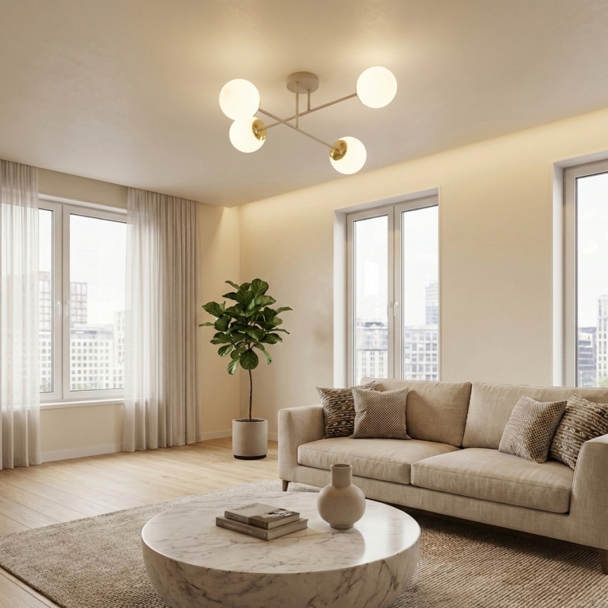 Brilagi - Lustre plafonnier 4xE27/60W/230V beige/doré