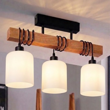 Brilagi - Lustre plafonnier à montage en surface WOOD GLASS 3xE27/60W/230V pin/noir/blanc