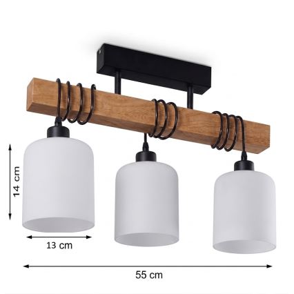 BRILAGI - Lustre plafonnier à montage en surface WOOD GLASS 3xE27/60W/230V pin/noir/blanc