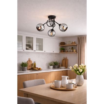 Brilagi - Lustre plafonnier DIOR 3xE27/60W/230V noir/gris fumé