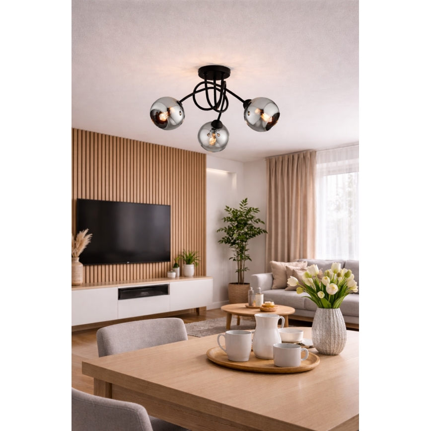 Brilagi - Lustre plafonnier DIOR 3xE27/60W/230V noir/gris fumé