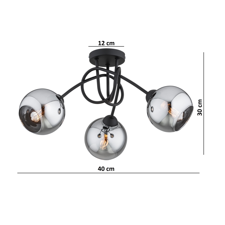 Brilagi - Lustre plafonnier DIOR 3xE27/60W/230V noir/gris fumé