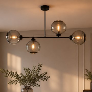 Brilagi - Lustre plafonnier DIOR 4xE27/60W/230V noir/gris fumé
