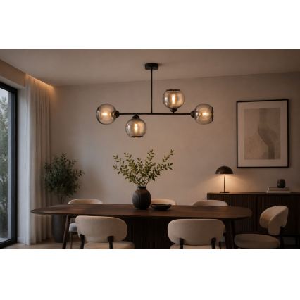 Brilagi - Lustre plafonnier DIOR 4xE27/60W/230V noir/gris fumé