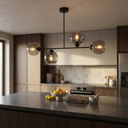 Brilagi - Lustre plafonnier DIOR 4xE27/60W/230V noir/gris fumé