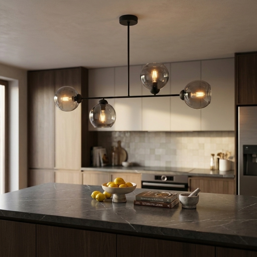 Brilagi - Lustre plafonnier DIOR 4xE27/60W/230V noir/gris fumé