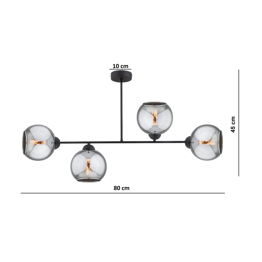 Brilagi - Lustre plafonnier DIOR 4xE27/60W/230V noir/gris fumé