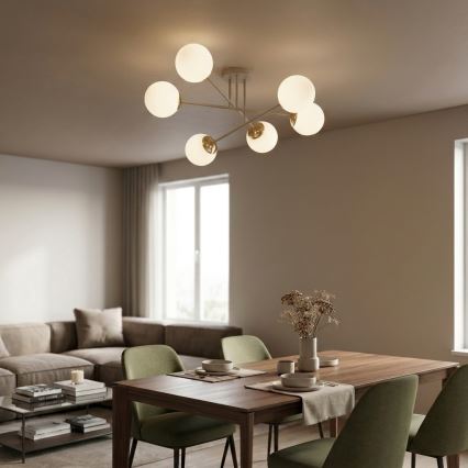 Brilagi - Lustre plafonnier MILO 6xE27/60W/230V beige/doré