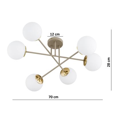 Brilagi - Lustre plafonnier MILO 6xE27/60W/230V beige/doré
