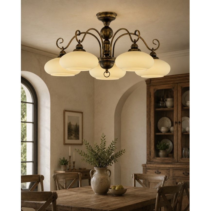 Brilagi - Lustre plafonnier MOLLERO 5xE27/15W/230V Ø 84 cm bronze/patine