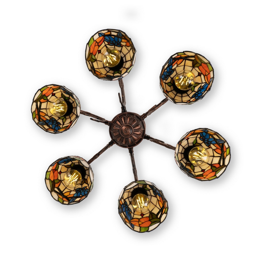 Brilagi - Lustre plafonnier Tiffany en vitrail JUNGLE 6xE27/60W/230V Ø 60 cm