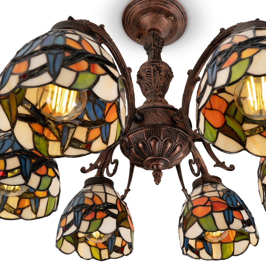 Brilagi - Lustre plafonnier Tiffany en vitrail JUNGLE 6xE27/60W/230V Ø 60 cm