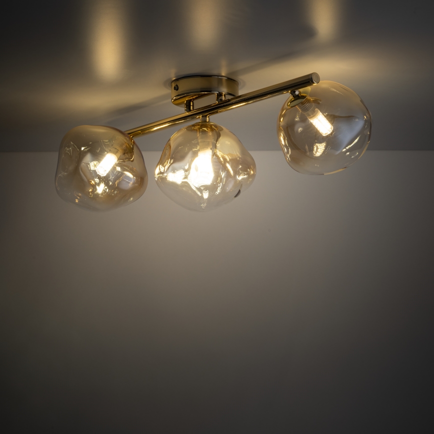 Brilagi - Lustre plafonnier VULCANO 3xG9/8W/230V doré/beige fumé