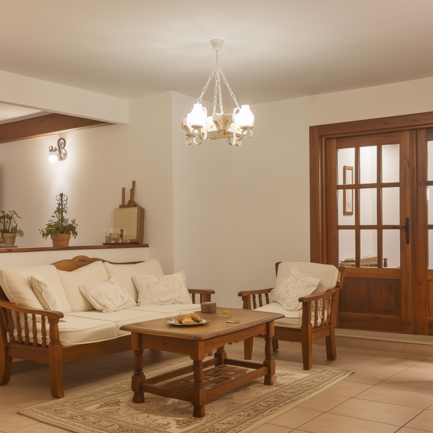 Brilagi - Lustre sur chaîne QUEEN 4xE14/40W/230V hêtre/crème