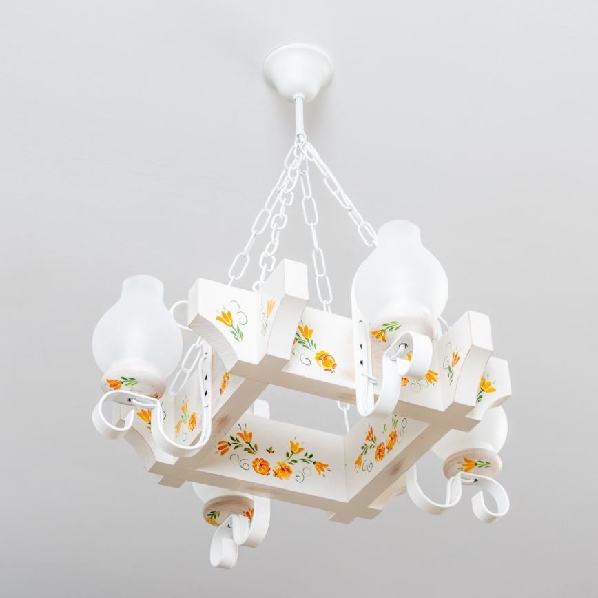 Brilagi - Lustre sur chaîne QUEEN 4xE14/40W/230V hêtre/crème