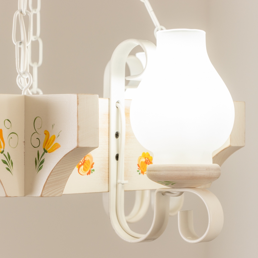 Brilagi - Lustre sur chaîne QUEEN 4xE14/40W/230V hêtre/crème