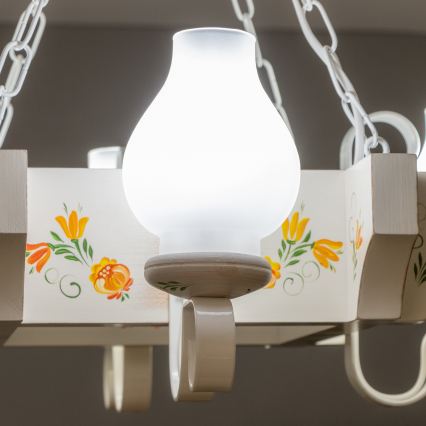 Brilagi - Lustre sur chaîne QUEEN 4xE14/40W/230V hêtre/crème