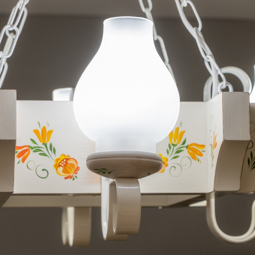 Brilagi - Lustre sur chaîne QUEEN 4xE14/40W/230V hêtre/crème