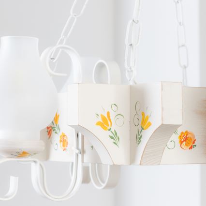 Brilagi - Lustre sur chaîne QUEEN 4xE14/40W/230V hêtre/crème