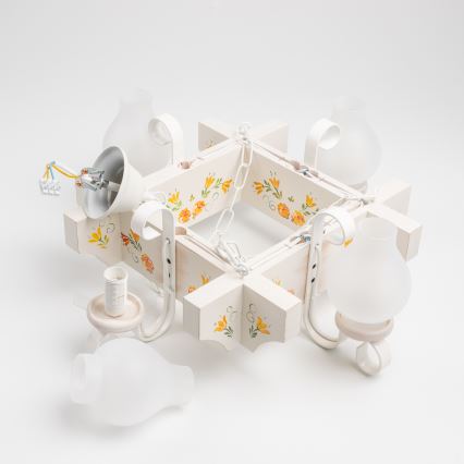 Brilagi - Lustre sur chaîne QUEEN 4xE14/40W/230V hêtre/crème