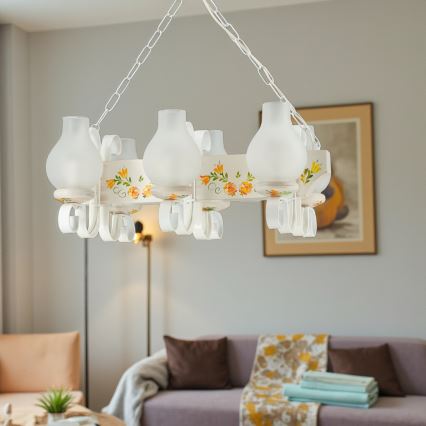 Brilagi - Lustre sur chaîne QUEEN 6xE14/40W/230V hêtre/crème