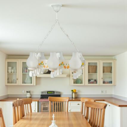 Brilagi - Lustre sur chaîne QUEEN 6xE14/40W/230V hêtre/crème