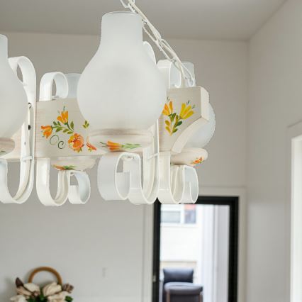 Brilagi - Lustre sur chaîne QUEEN 6xE14/40W/230V hêtre/crème