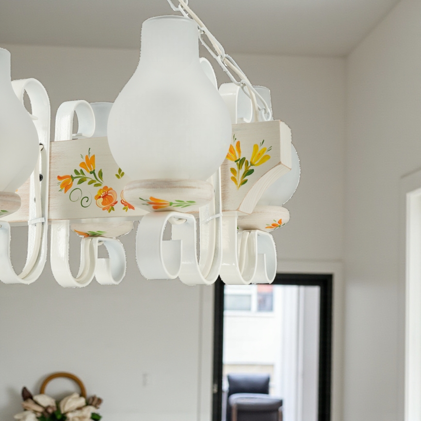 Brilagi - Lustre sur chaîne QUEEN 6xE14/40W/230V hêtre/crème