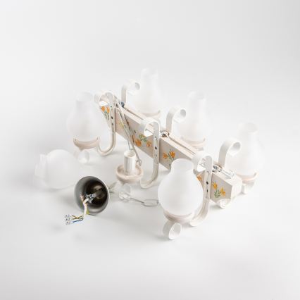 Brilagi - Lustre sur chaîne QUEEN 6xE14/40W/230V hêtre/crème