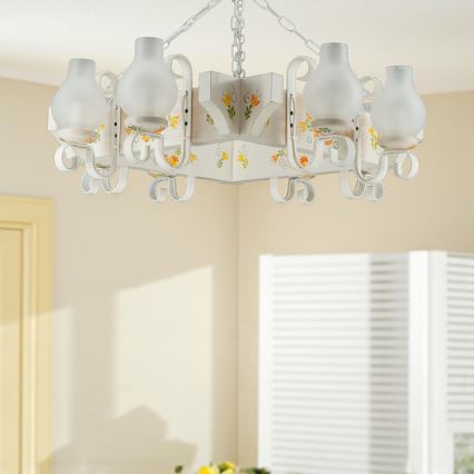 Brilagi - Lustre sur chaîne QUEEN 8xE14/40W/230V hêtre/crème