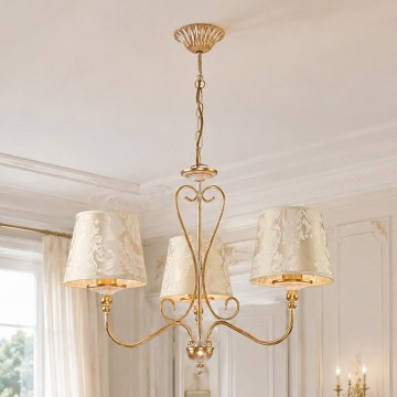 Brilagi - Lustre sur chaîne SONIA 3xE27/15W/230V Ø 64 cm crème/patiné