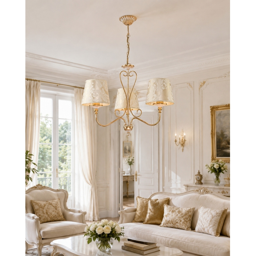 Brilagi - Lustre sur chaîne SONIA 3xE27/15W/230V Ø 64 cm crème/patiné